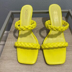 Neon Yellow Two Strap Open Toe Heels